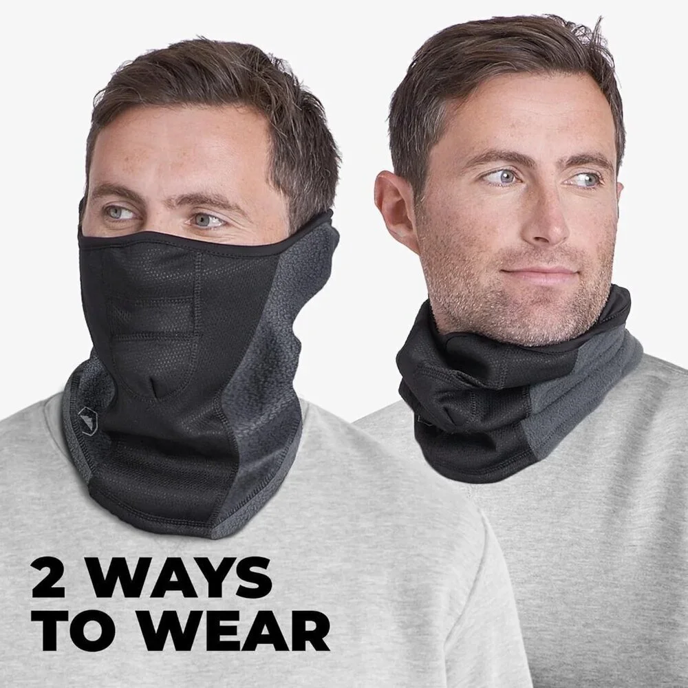 Men's Gray Winter Warm Fleece Face Mask Stretch Neck Breathable Scarves